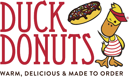 Duck Donuts logo, warm, delicious and made to order